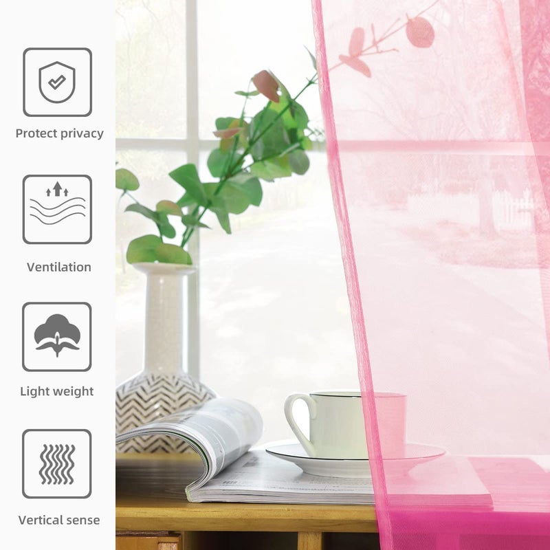 youleyar Solid Sheer Rod Pocket Curtain Voile Draperies 2 Panels White Beige Black Grey Coffee 52 Inch Width 63 Inch Long 1 Pair for Kitchen Bedroom Children Living Room Yard(Pink,52Wx63L) - Image 5